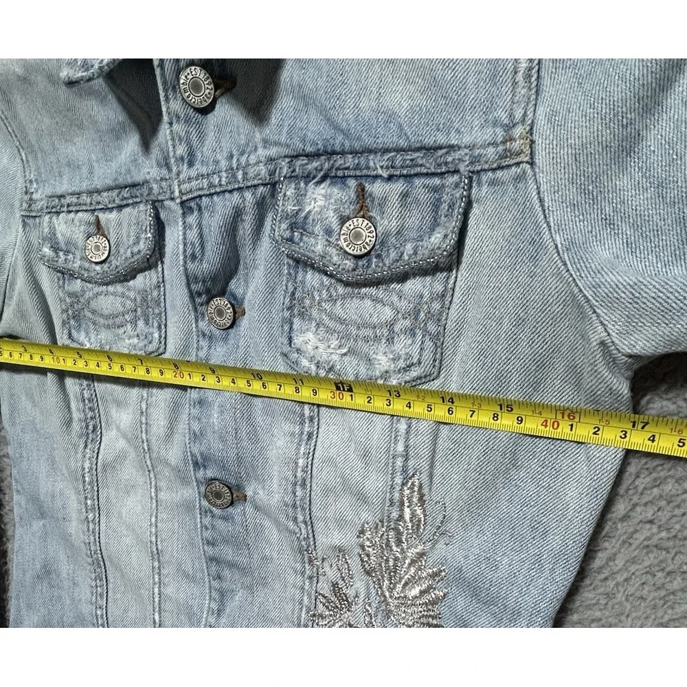Abercrombie Jean Jacket Authentic Vintage Denim Embroidered Flowers Youth‎ XL